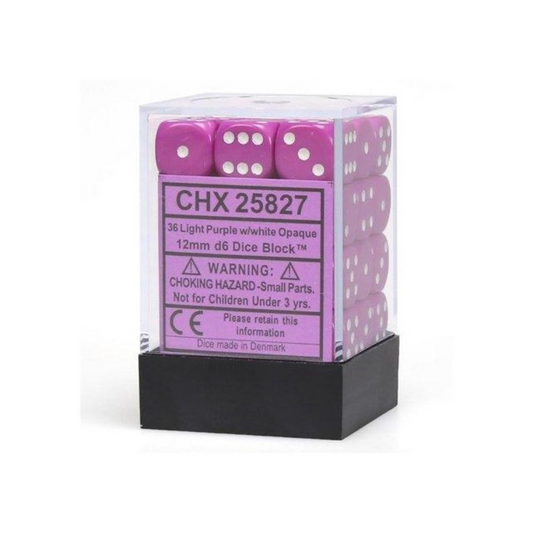CHX Opaque 12mm d6 Light Purple/White Block (36) Chessex Dice Chessex Dice Default Title  