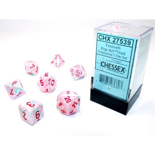 Chessex Polyhedral Festive Polyhedral Pop Art™/red 7-Die set Gaming Dice Chessex Dice Default Title  