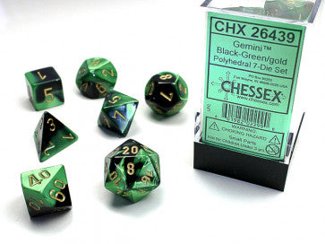 Chessex Polyhedral 7-Die Set Gemini Black-Green/Gold Gaming Dice Chessex Dice   