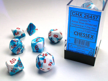Chessex Polyhedral 7-Die Set Gemini Astral-Blue/Red Gaming Dice Chessex Dice   