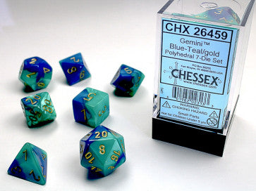 Chessex Polyhedral 7-Die Set Gemini Blue-Teal/Gold Gaming Dice Chessex Dice   