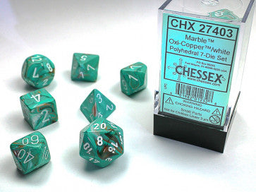 Chessex Polyhedral 7-Die Set Marble Oxi-Copper/White Gaming Dice Chessex Dice   