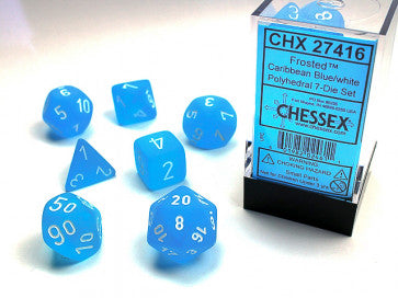 Chessex Polyhedral 7-Die Set Frosted Caribbean Blue/White Gaming Dice Chessex Dice   