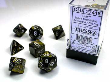 Chessex Polyhedral 7-Die Set Leaf Black Gold/Silver Gaming Dice Chessex Dice   