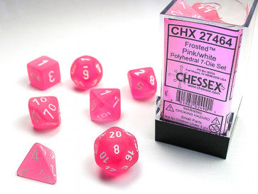 Chessex Polyhedral 7-Die Set Frosted Pink/White Gaming Dice Chessex Dice   