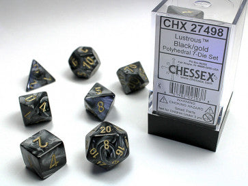 Chessex Polyhedral 7-Die Set Lustrous Black/Gold Gaming Dice Chessex Dice   