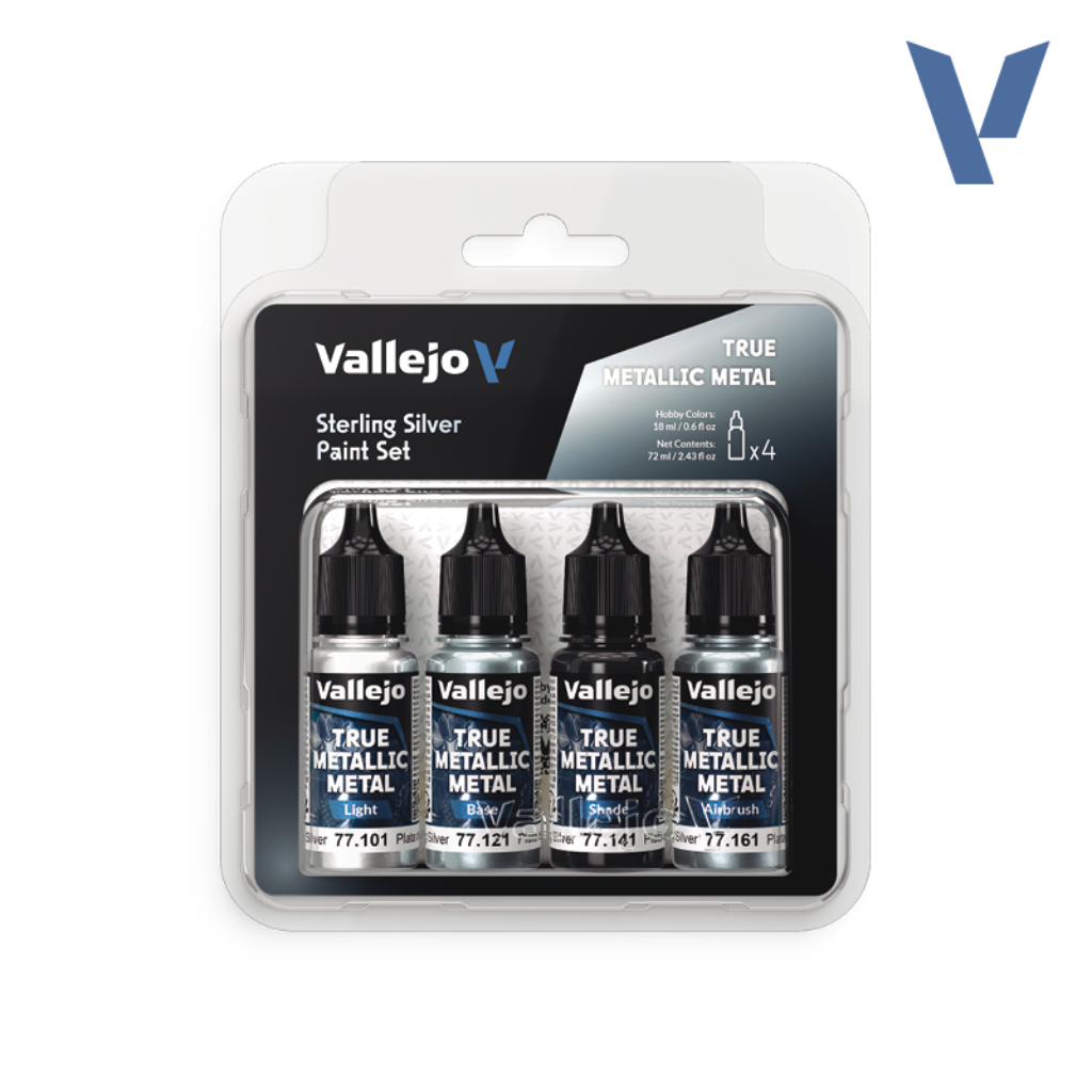 Vallejo True Metallic Metal Sterling Silver - 4 Colour Paint Set Vallejo True Metallic Vallejo Default Title