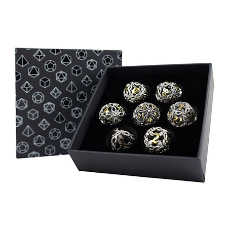 LPG Dice RPG Set Hollow Vines - Chrome and Gold Dice Lets Play Games