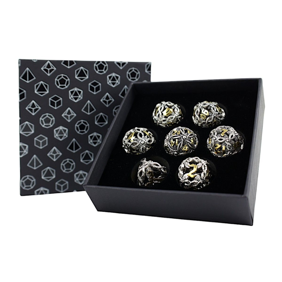 LPG Dice RPG Set Hollow Vines - Chrome and Gold Dice Lets Play Games