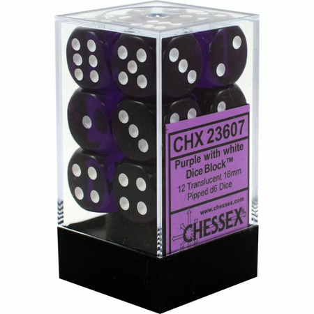 Chessex Translucent 16mm d6 Purple/White Block (12) Chessex Dice Chessex Dice Default Title