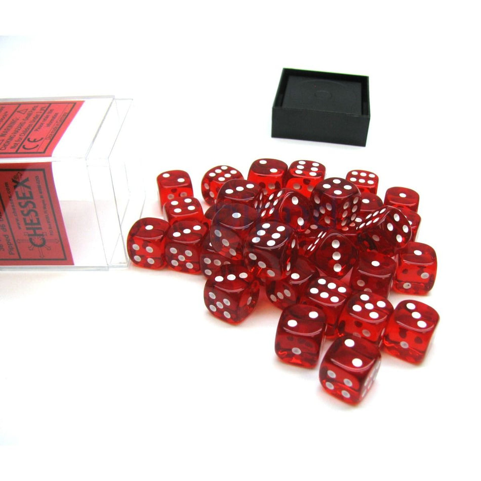 CHX 23804 Translucent 12mm d6 Red/White Block (36) Chessex Dice Chessex Dice Default Title  
