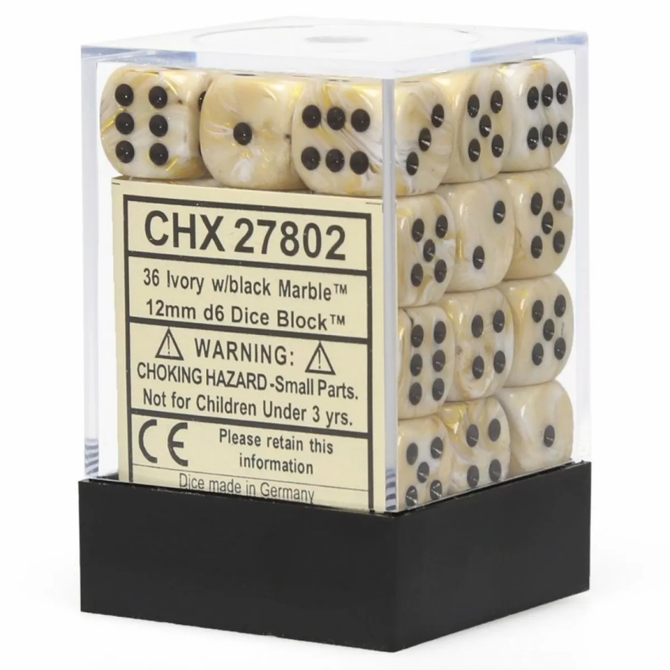 Chessex Marble 12mm d6 Ivory/Black Block (36) Chessex Dice Chessex Dice Default Title