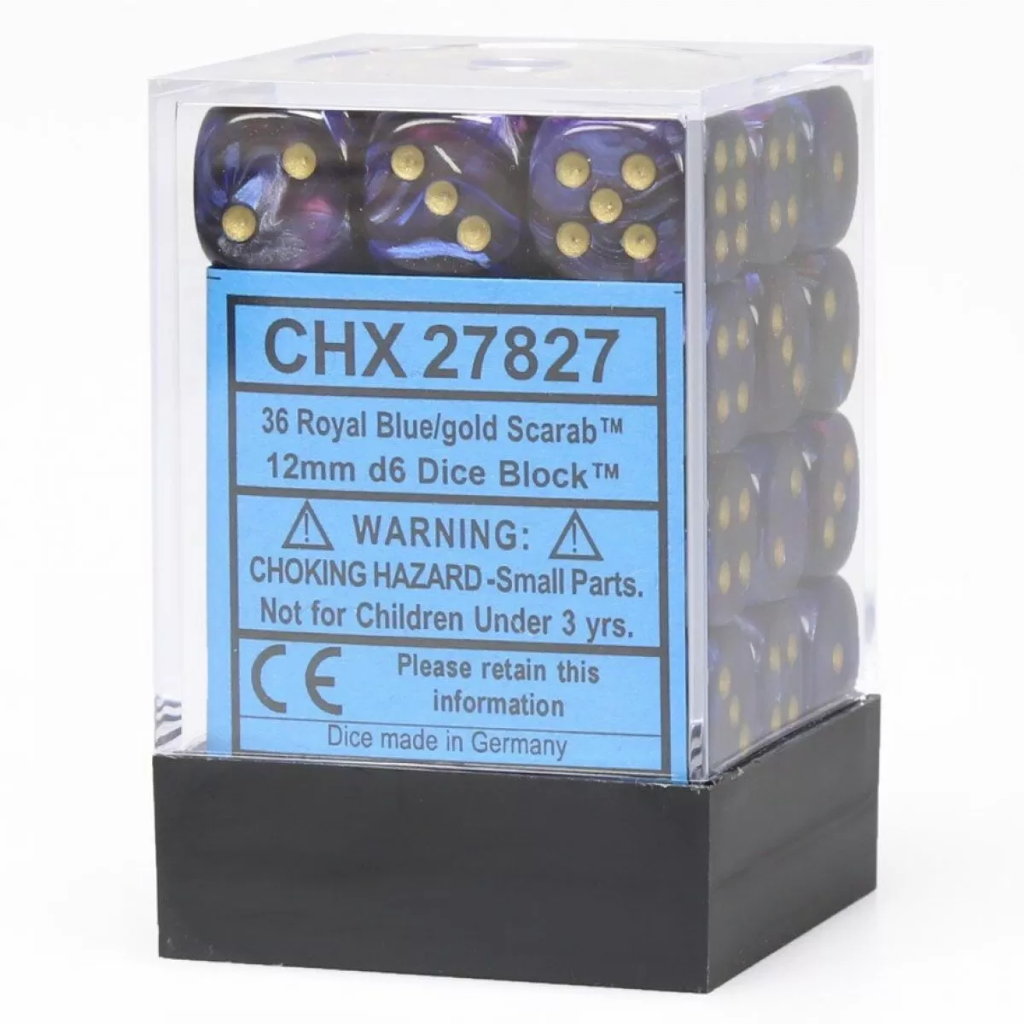 Chessex Scarab 12mm d6 Royal Blue/Gold Block (36) Chessex Dice Chessex Dice Default Title