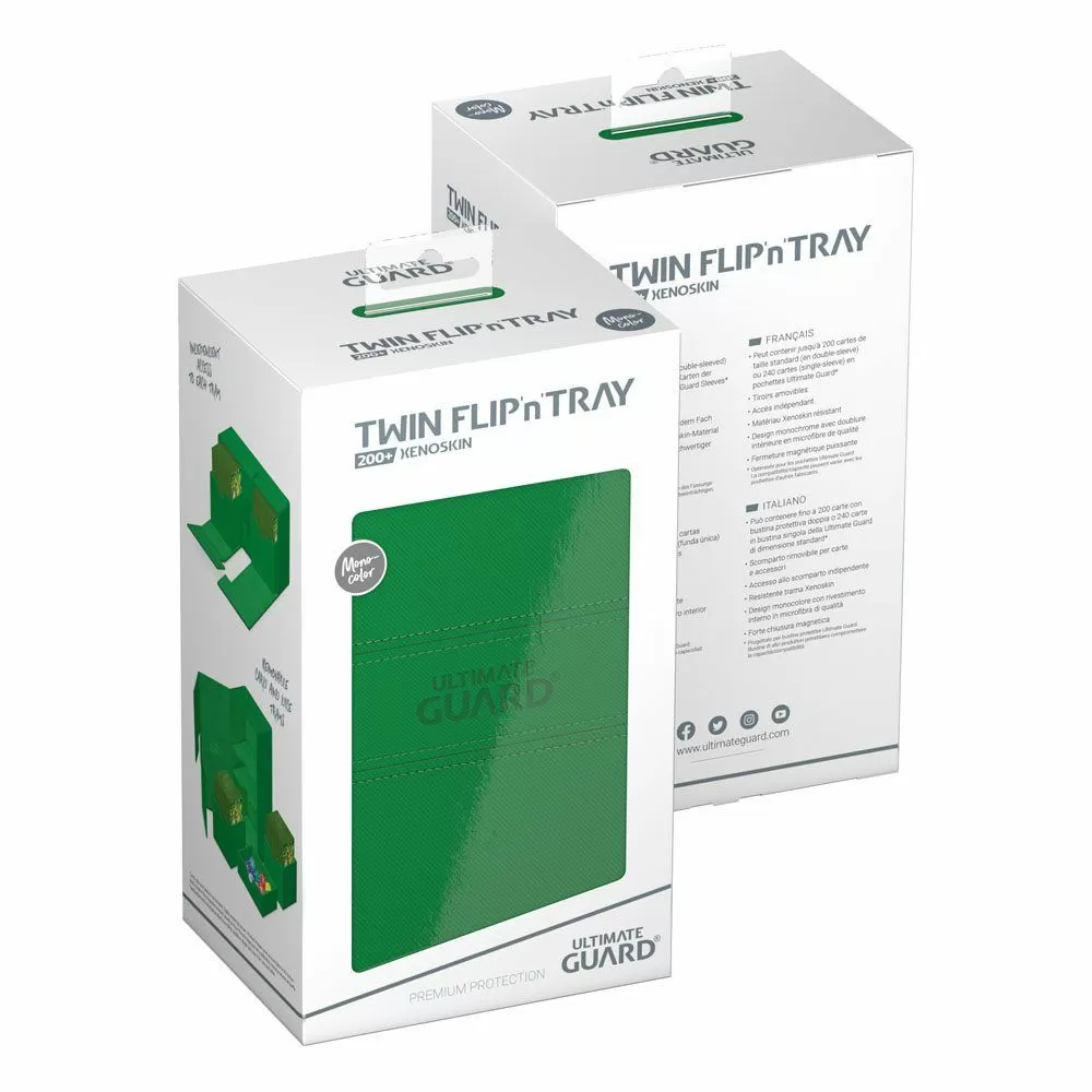 Ultimate Guard Twin Flip n Tray Deck Case 200+ Standard Size XenoSkin Green Deck Box Card Protectors Lets Play Games Default Title  