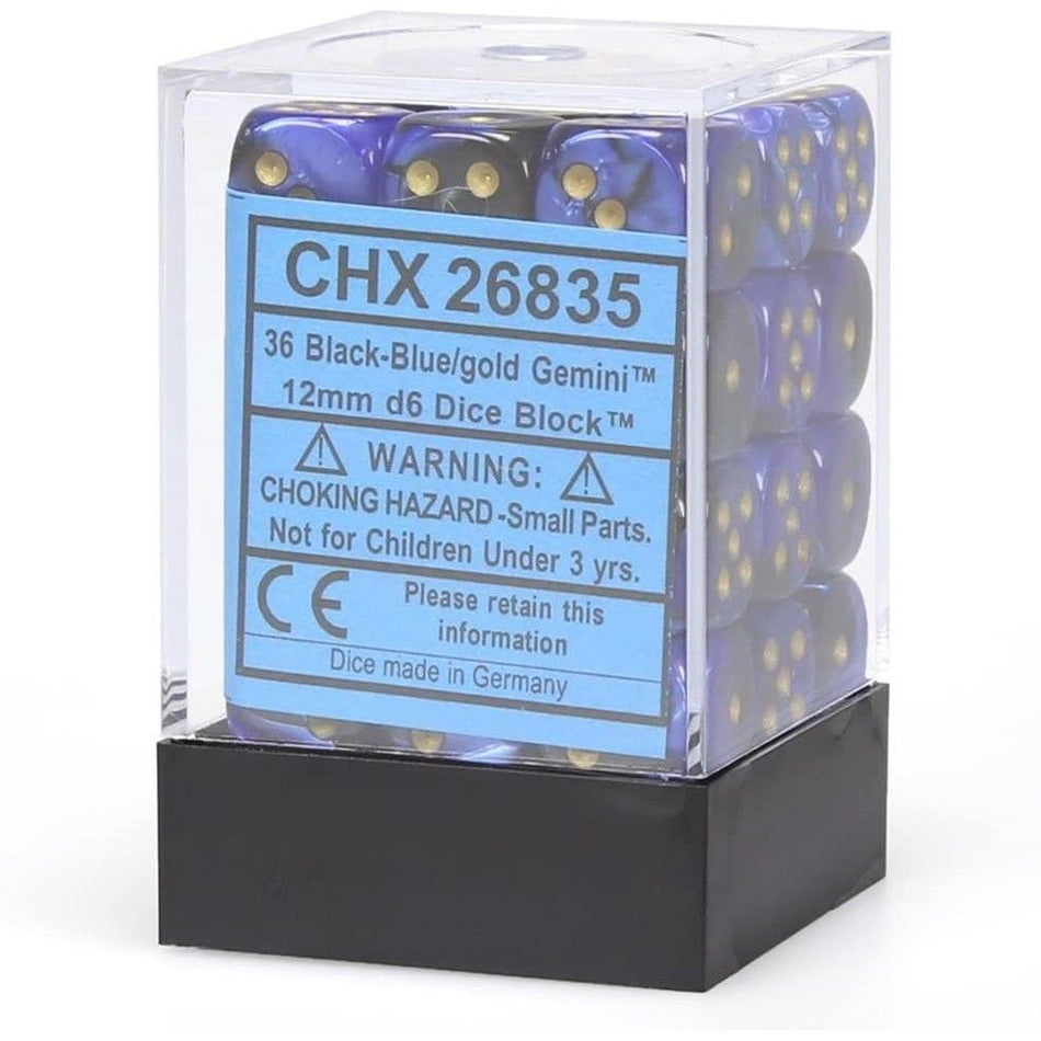 CHX 26835 Gemini 12mm d6 Black-Blue/Gold Block (36) Chessex Dice Chessex Dice Default Title  
