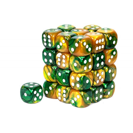 CHX 26825 Gemini 12mm d6 Gold-Green/White Block (36) Chessex Dice Chessex Dice Default Title  