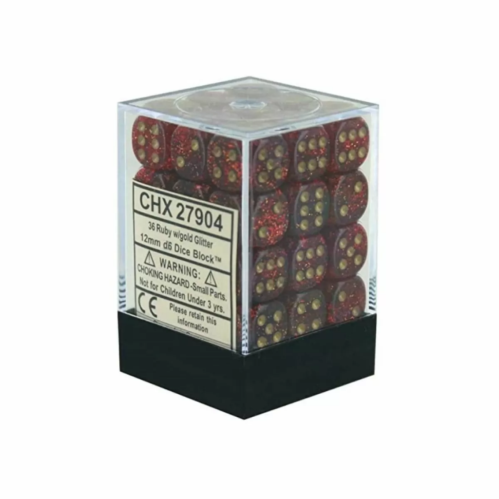 Chessex Glitter 12mm d6 Ruby/Gold Block Gaming Dice Chessex Dice Default Title