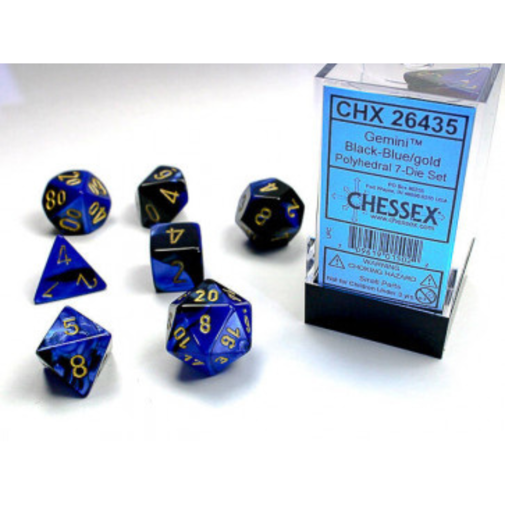 Chessex Polyhedral 7-Die Set Gemini Black-Blue/Gold Gaming Dice Chessex Dice   