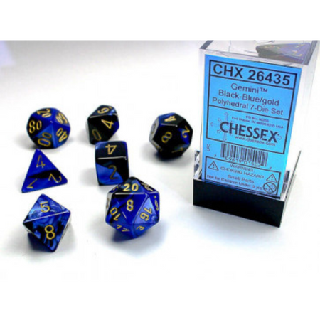 Chessex Polyhedral 7-Die Set Gemini Black-Blue/Gold Gaming Dice Chessex Dice   