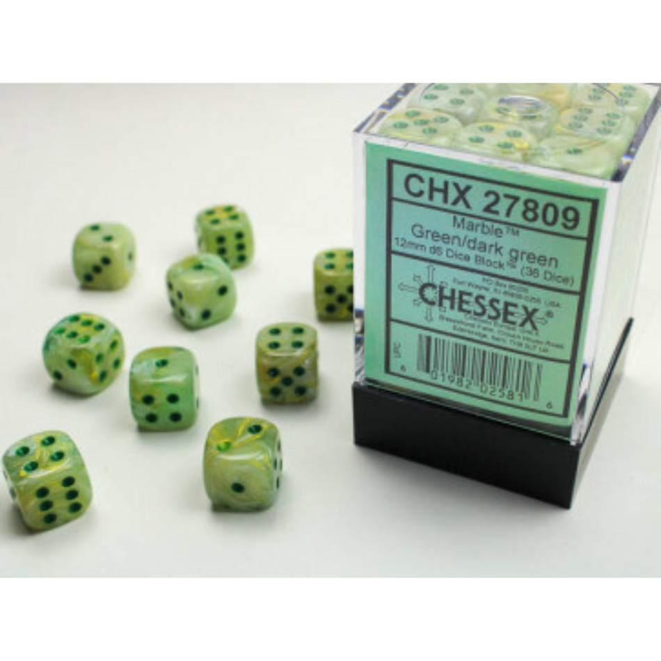 Chessex 12mm D6 Dice Block Marble Green/Dark Green Chessex Dice Chessex Dice   