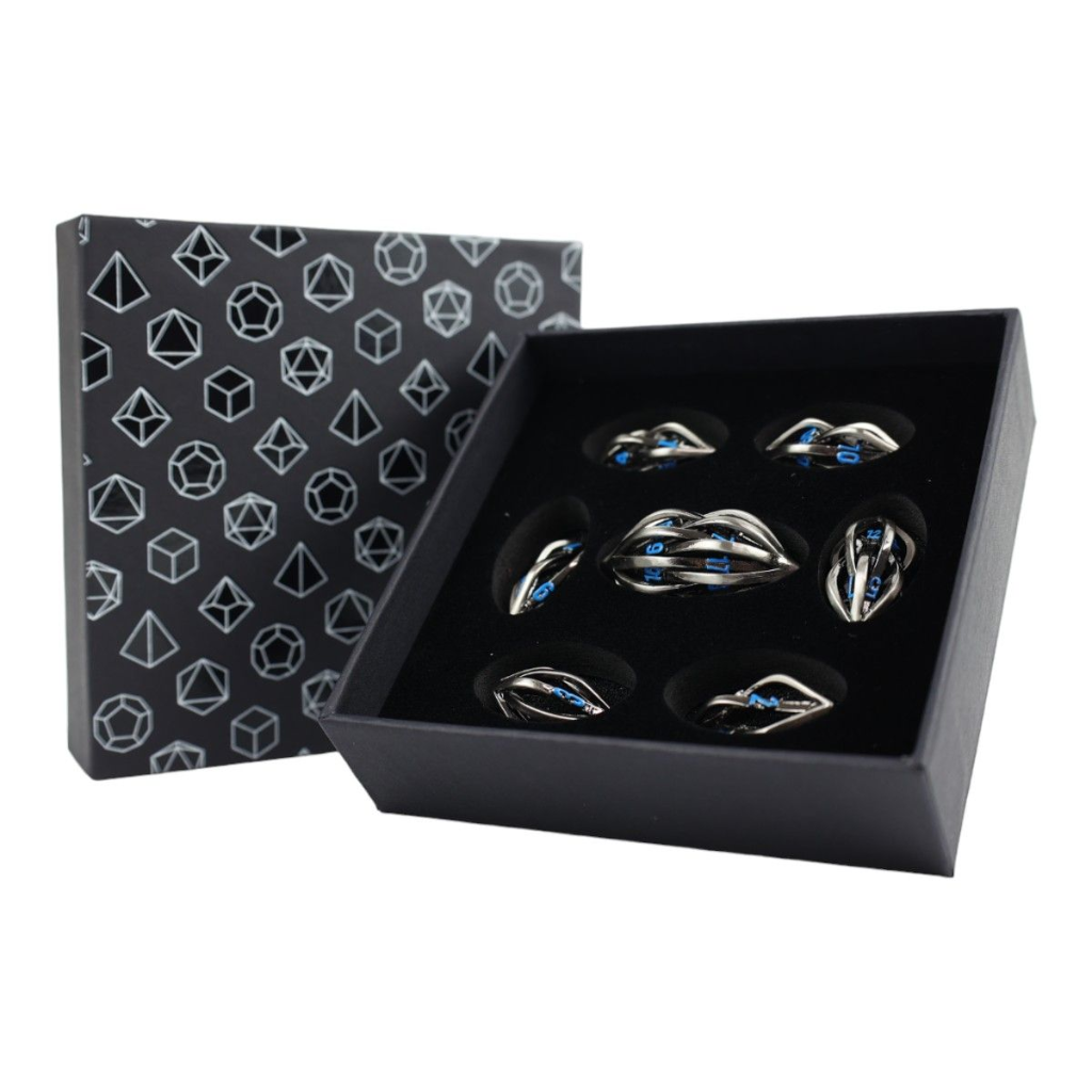 LPG Dice RPG Set Hollow Elliptic - Stainless and Blue Dice Lets Play Games Default Title