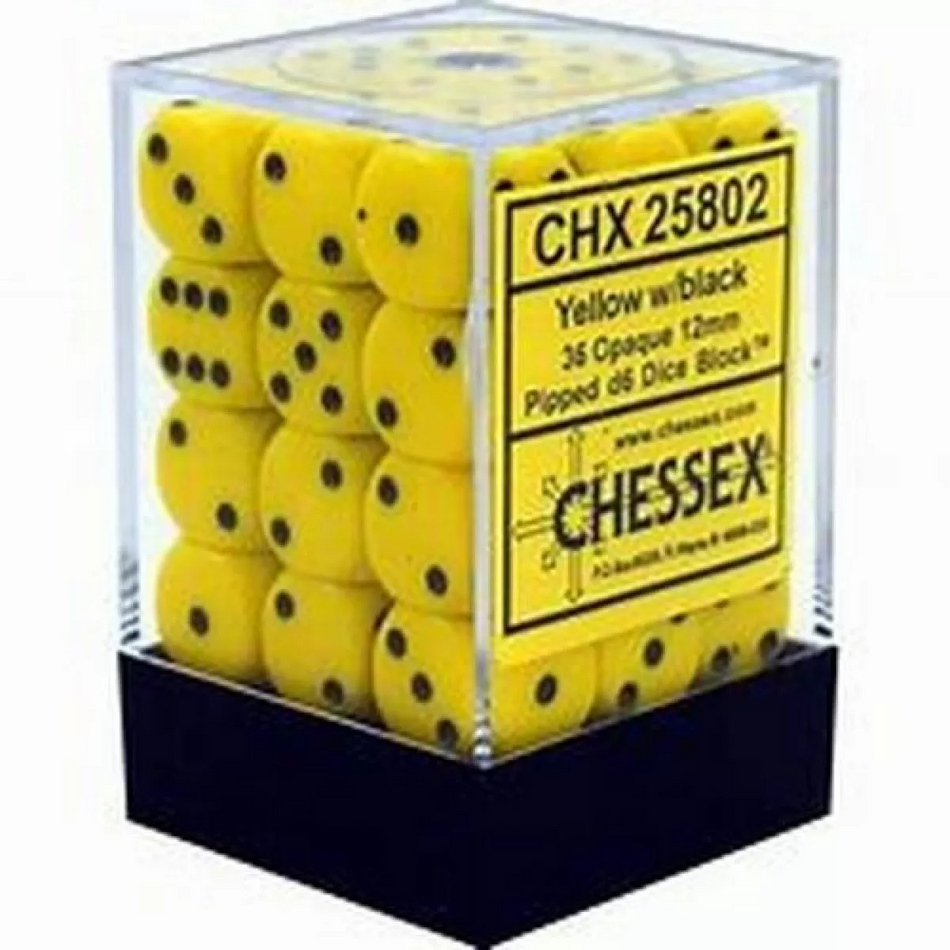 CHX 25802 Opaque 12mm d6 Yellow/Black Block (36) Chessex Dice Chessex Dice Default Title  