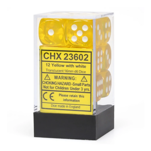 CHX 23602 Translucent 16mm d6 Yellow/White Block (12) Chessex Dice Chessex Dice Default Title  