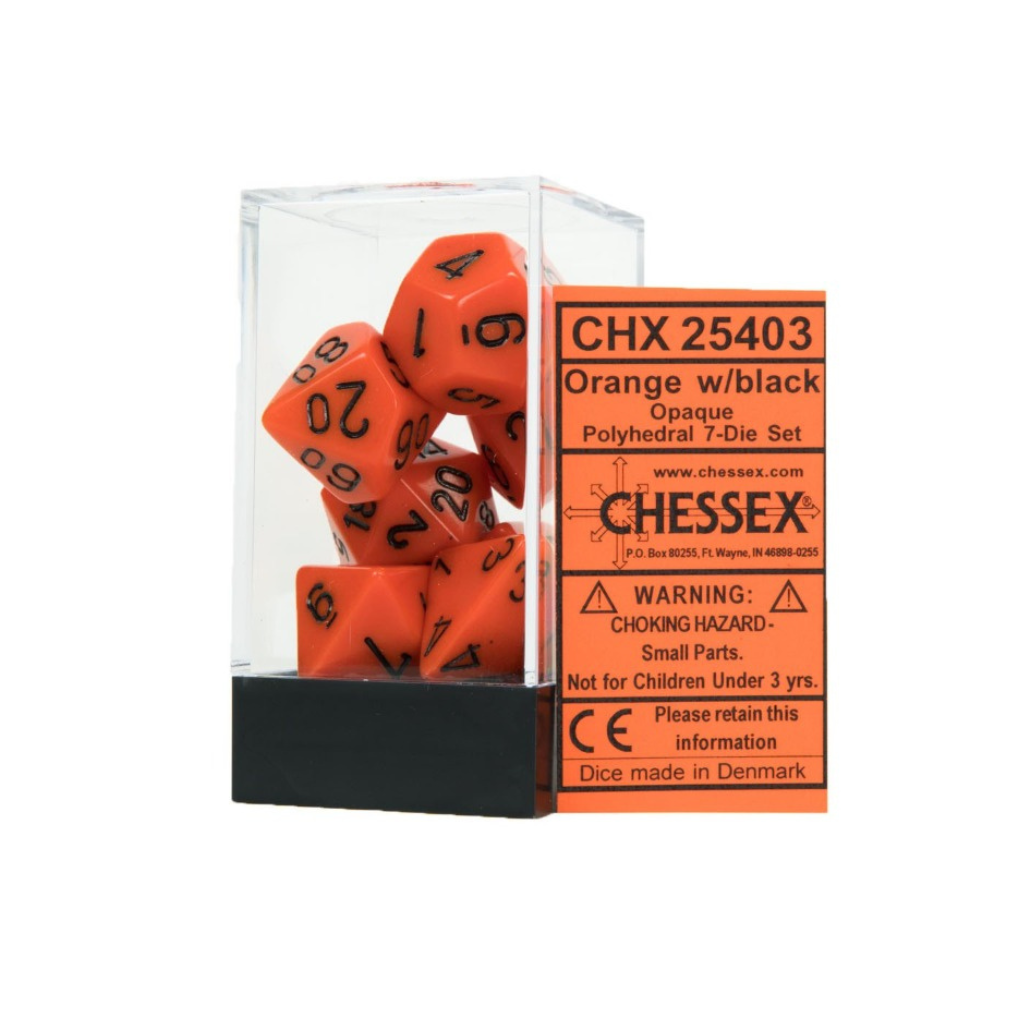 Chessex Opaque Polyhedral Orange/black 7-Die Set Gaming Dice Chessex Dice Default Title  