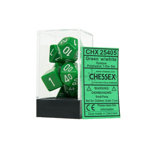 Chessex Opaque Polyhedral Green/white 7-Die Set Gaming Dice Chessex Dice Default Title  