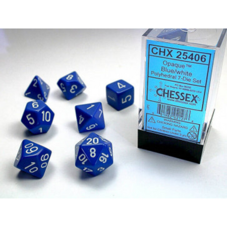Chessex Polyhedral 7-Die Set Opaque Blue/White Gaming Dice Chessex Dice Default Title  