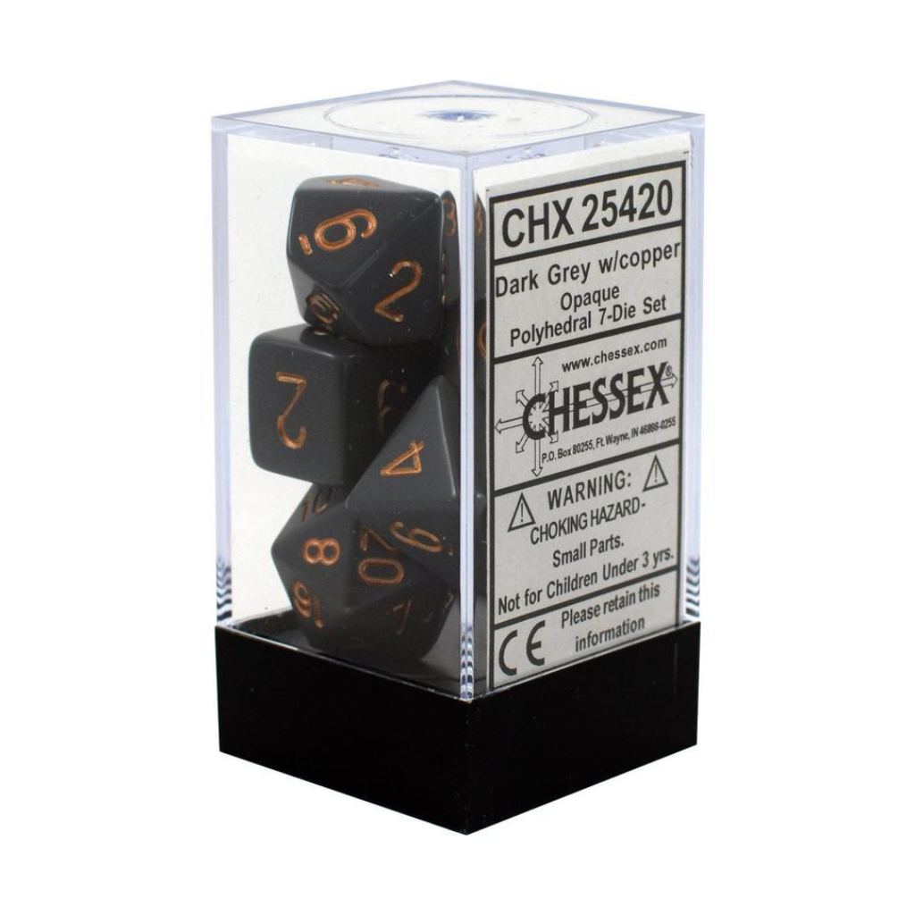 Chessex Opaque Polyhedral Dark Grey/Copper 7-Die Set Gaming Dice Chessex Dice   
