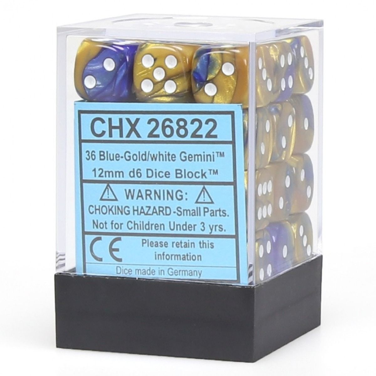 CHX 26822 Gemini 12mm d6 Blue-Gold/White Block (36) Chessex Dice Chessex Dice Default Title  