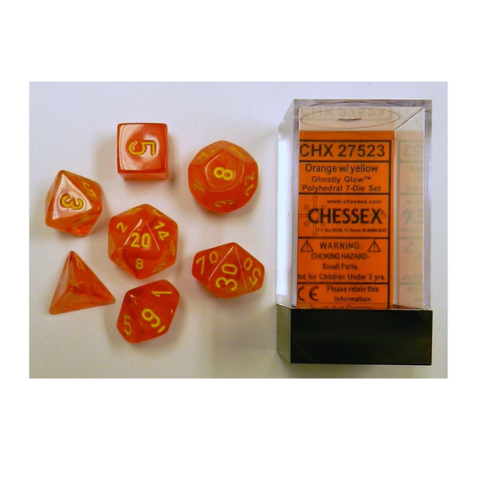 Chessex Ghostly Glow Orange/Yellow 7-Die Set Gaming Dice Chessex Dice Default Title  