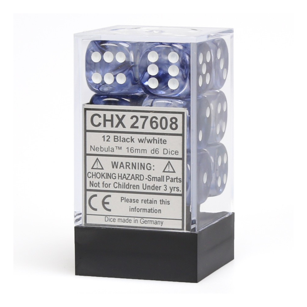 Chessex 16mm D6 Dice Block Nebula Black/White Gaming Dice Chessex Dice Default Title  