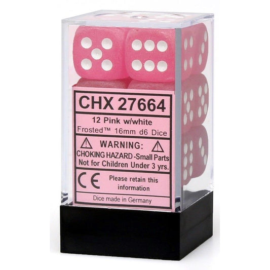 CHX 27664 Frosted 16mm d6 Pink/White Block (12) Chessex Dice Chessex Dice   