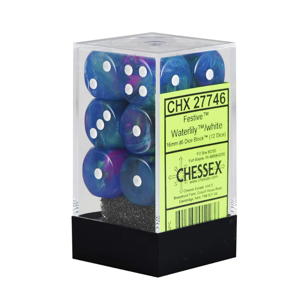 Chessex Festive 16mm d6 Waterlily/White Block (12) Gaming Dice Chessex Dice Default Title  