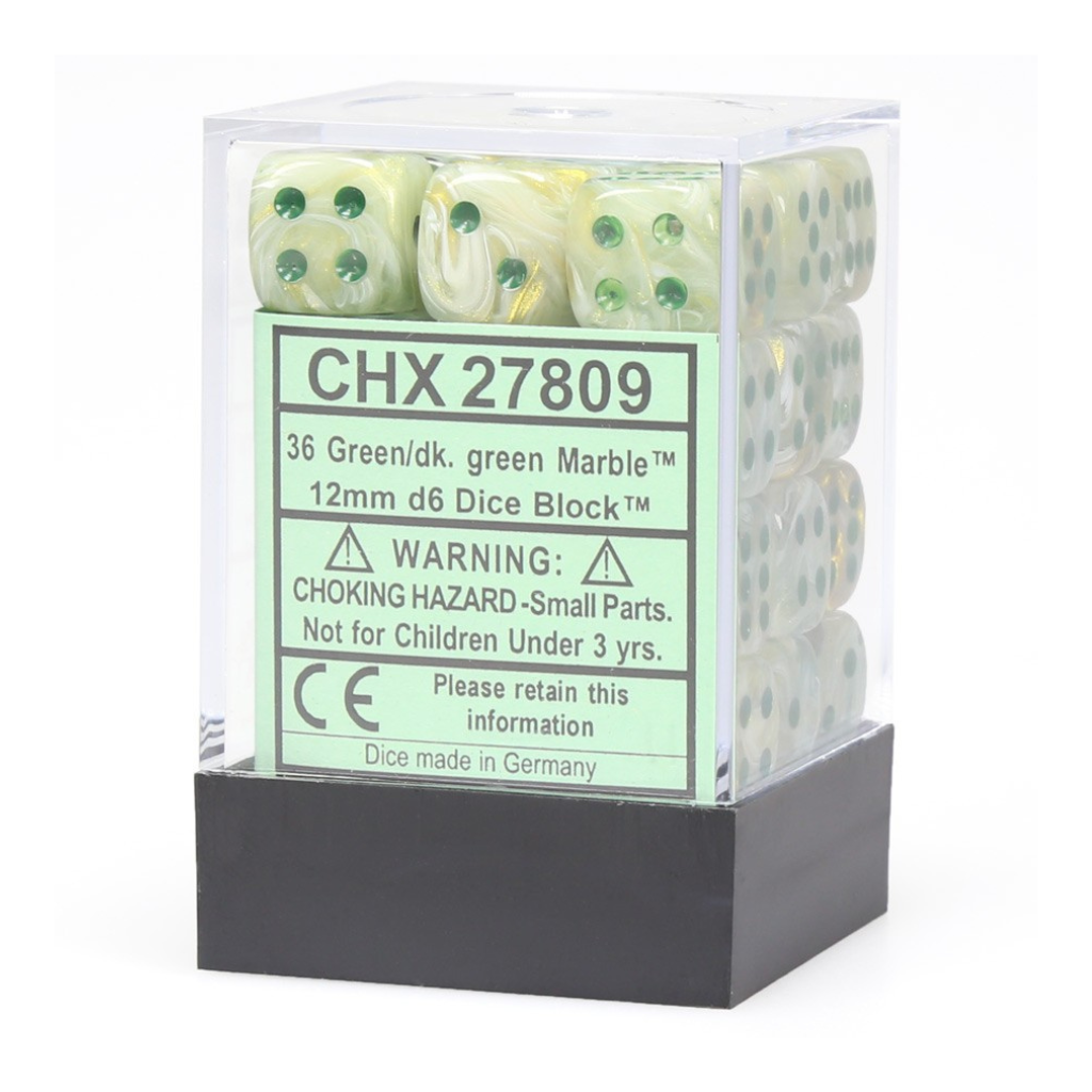 CHX 27809 Marble 12mm d6 Green/Dark Green Block (36) Chessex Dice Chessex Dice Default Title  