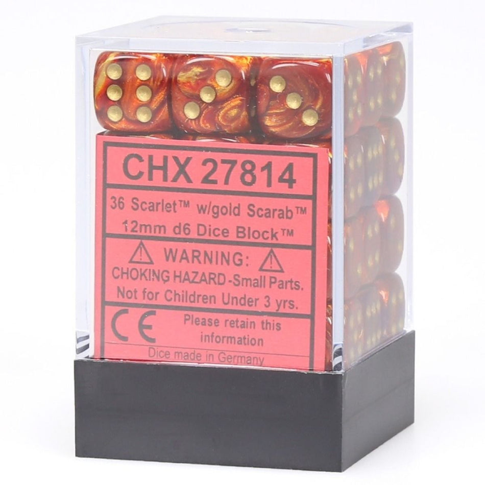 CHX 27814 Scarab 12mm d6 Scarlet/Gold Block (36) Chessex Dice Chessex Dice Default Title  