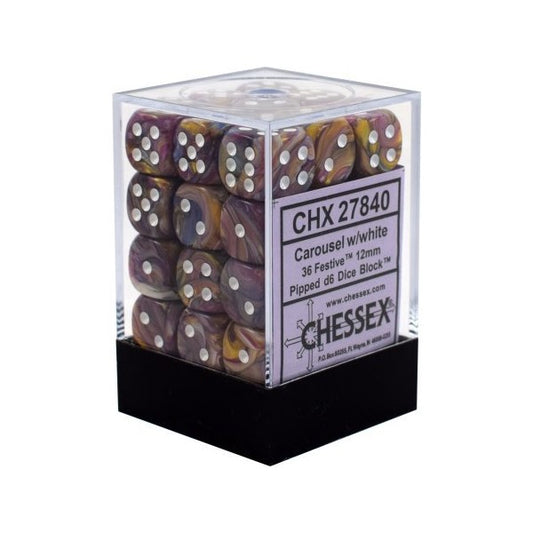 Chessex 12mm D6 Dice Block Festive Carousel/White Gaming Dice Chessex Dice Default Title  