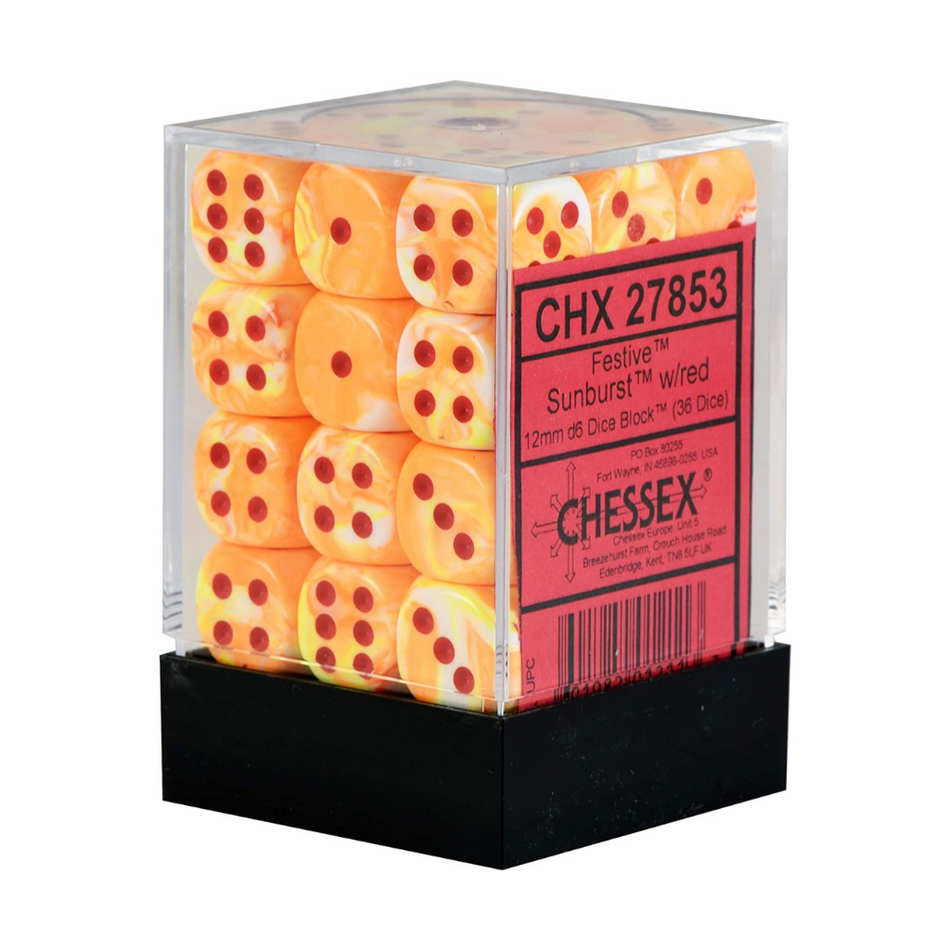 Chessex Festive 12mm d6 Sunburst/Red Block (36) Chessex Dice Chessex Dice Default Title
