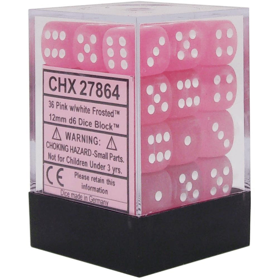CHX 27864 Frosted 12mm d6 Pink/White Block (36) Chessex Dice Chessex Dice Default Title  