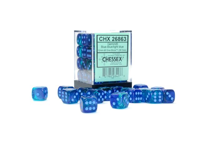 CHX 26863 Gemini 12mm d6 Blue-Blue/Light Blue Luminary Block (36) Chessex Dice Chessex Dice Default Title  