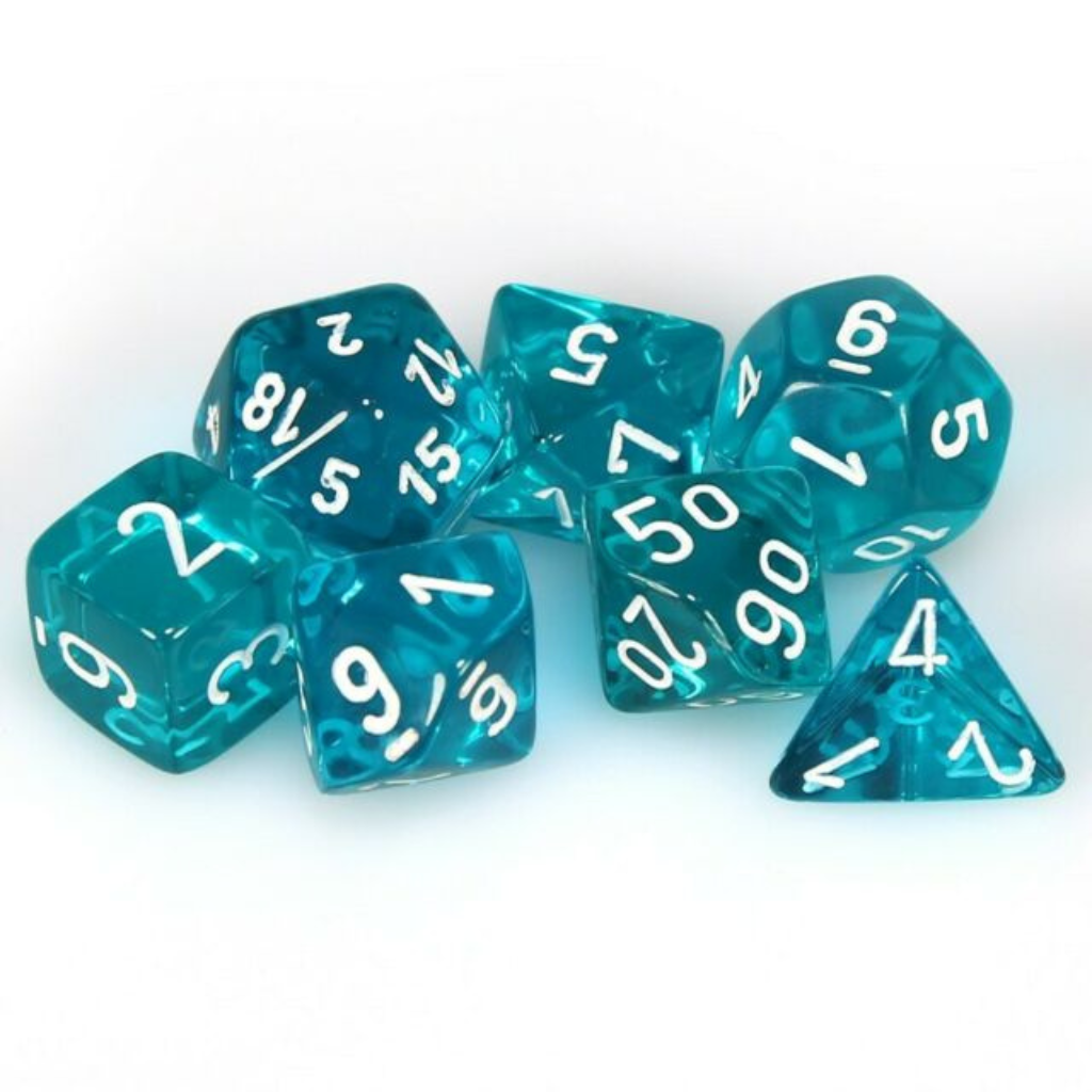 Chessex Translucent Polyhedral Teal/White 7-Die Set Gaming Dice Chessex Dice Default Title  