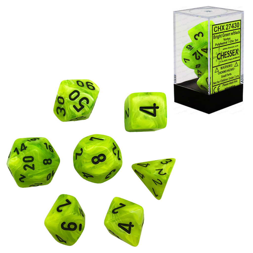 Chessex Vortex Bright Green/black 7-Die Set Gaming Dice Chessex Dice Default Title  