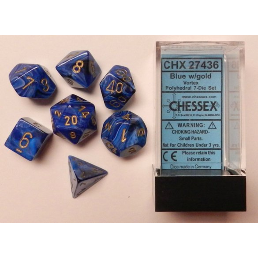 Chessex Vortex Blue/gold 7-Die Set Gaming Dice Chessex Dice Default Title  
