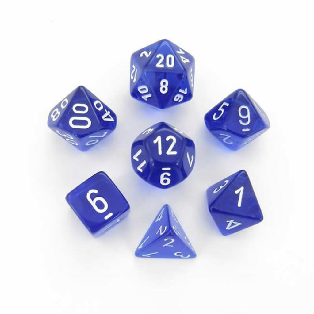 Chessex Translucent Polyhedral Blue/White 7-Die Set Gaming Dice Chessex Dice Default Title  