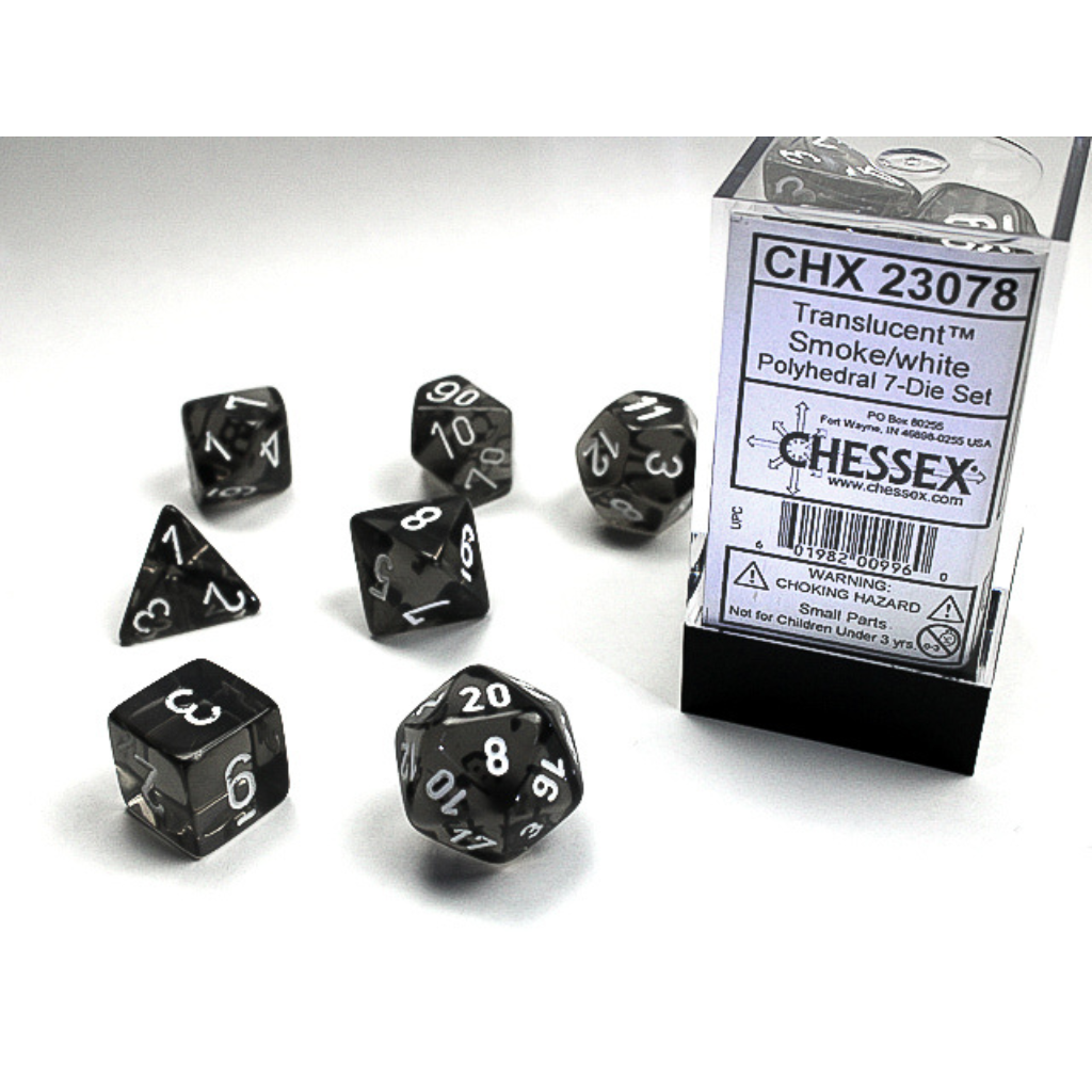 Chessex Translucent Polyhedral Smoke/White 7-Die Set Gaming Dice Chessex Dice Default Title  