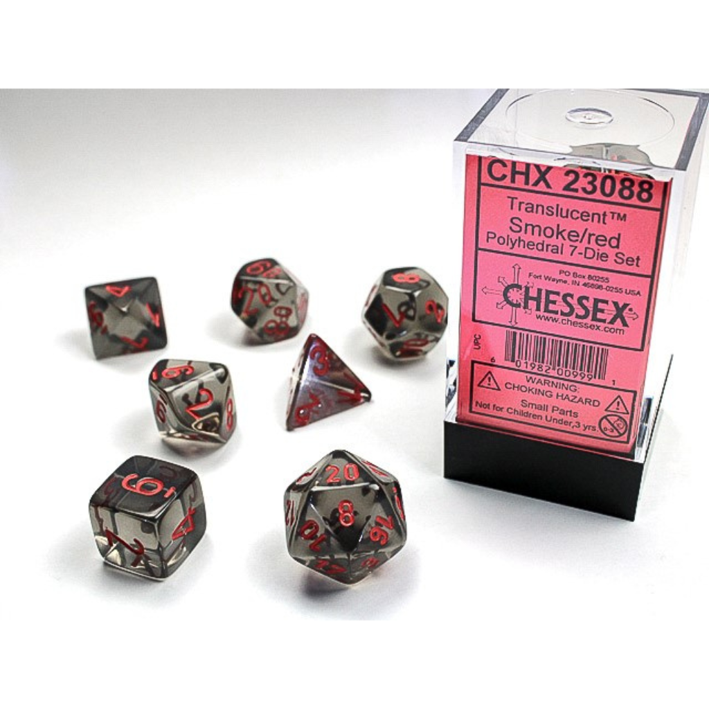 Chessex Translucent Polyhedral Smoke/Red 7-Die Set Gaming Dice Chessex Dice Default Title  