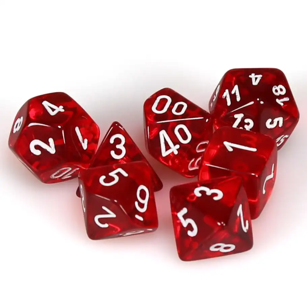 Chessex Translucent Polyhedral Red/White 7-Die Set Gaming Dice Chessex Dice Default Title  
