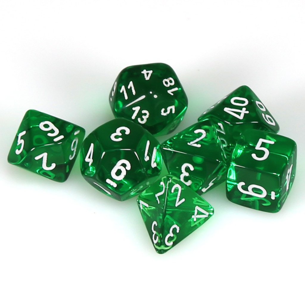 Chessex Translucent Polyhedral Green/White 7-Die Set Gaming Dice Chessex Dice Default Title  